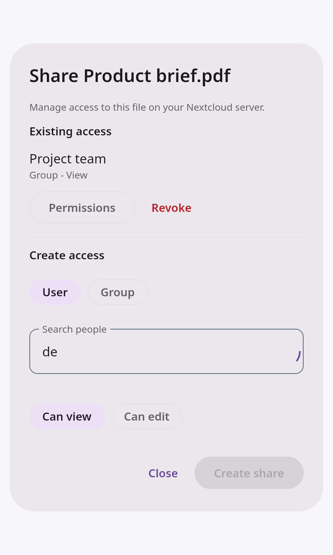 Files Share dialog: Loading recipients