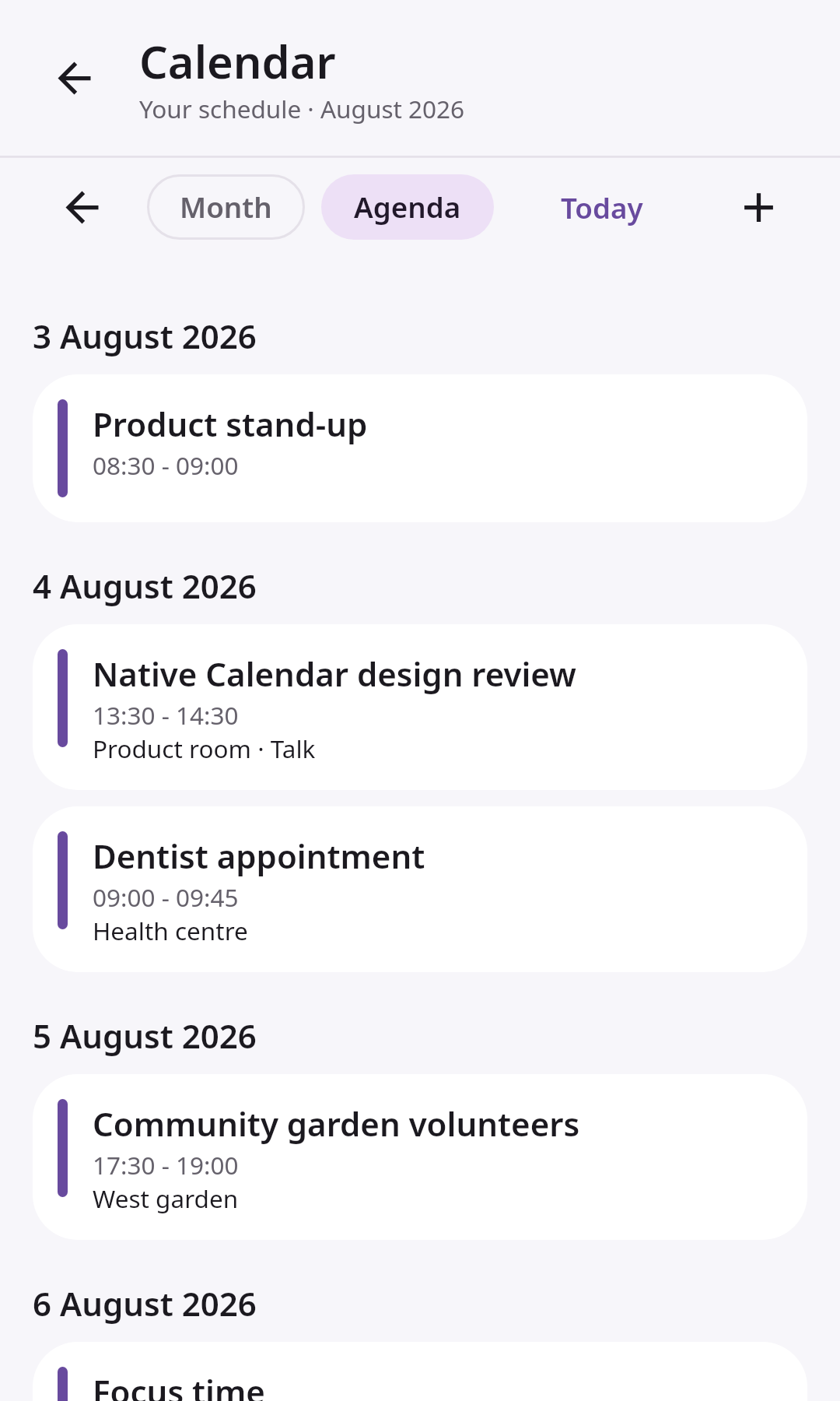 Guides Calendar: Compact mobile agenda