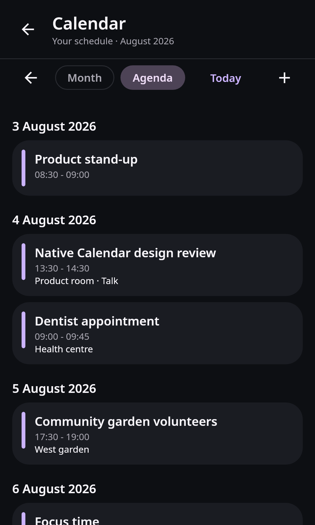 Guides Calendar: Compact mobile agenda