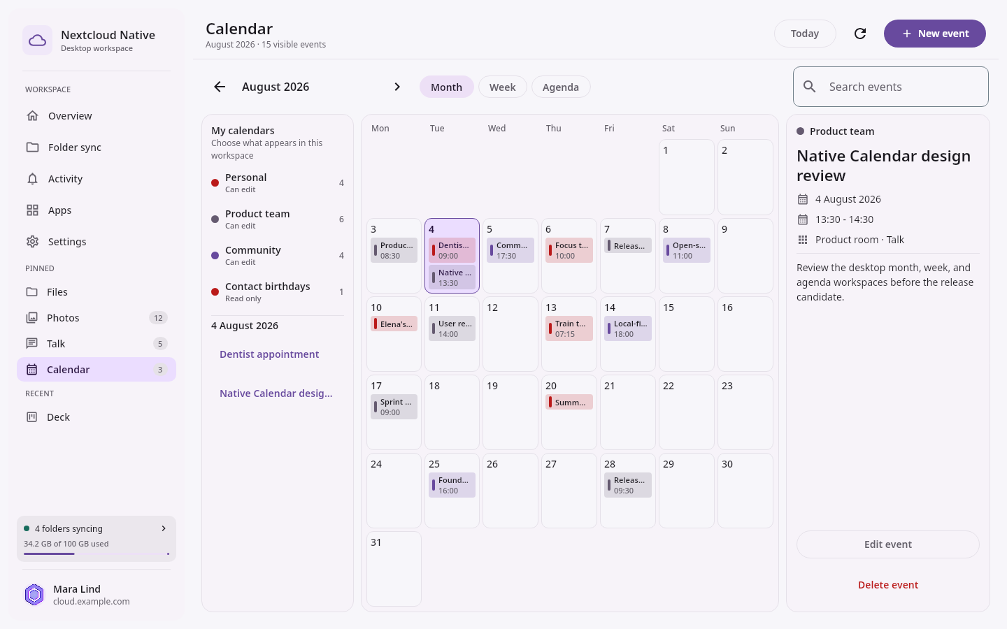 Guides Calendar: Populated planning workspace
