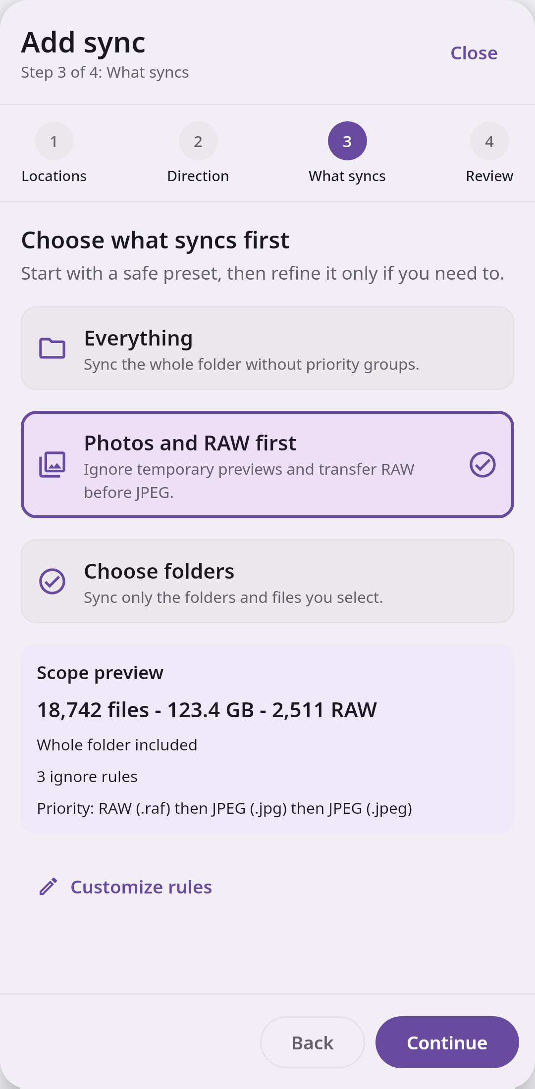 Guides Folder sync: Conflict and transfer rules
