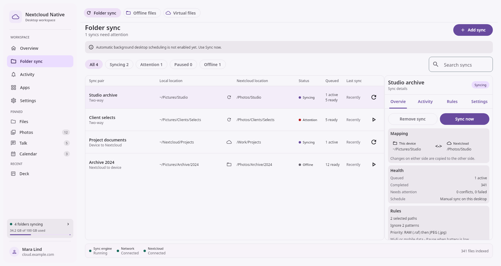 Guides Folder sync: Active sync workspace