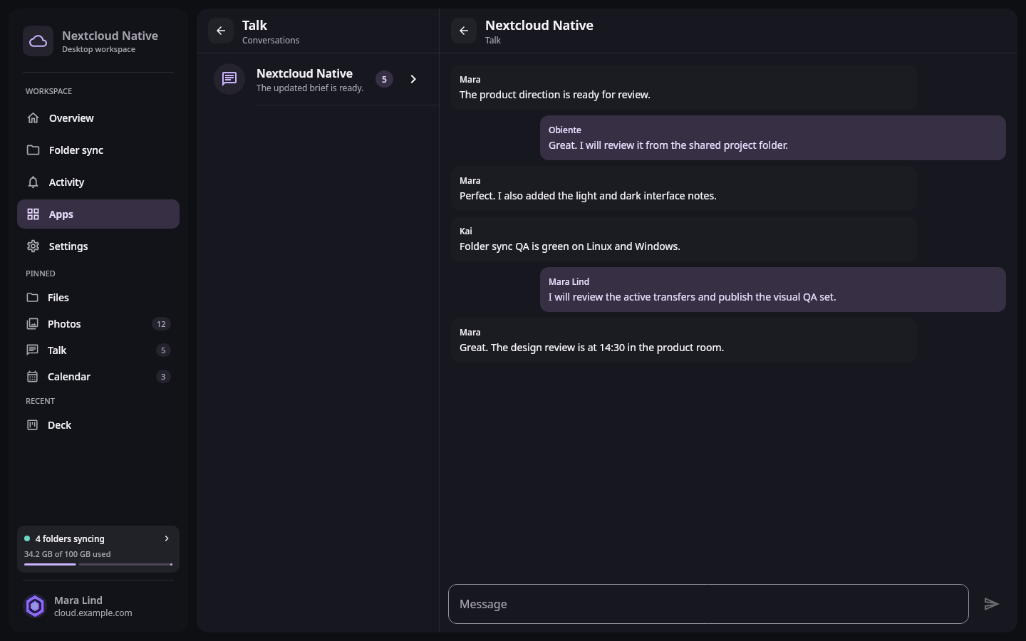 Homepage Conversation workspace: Active conversation
