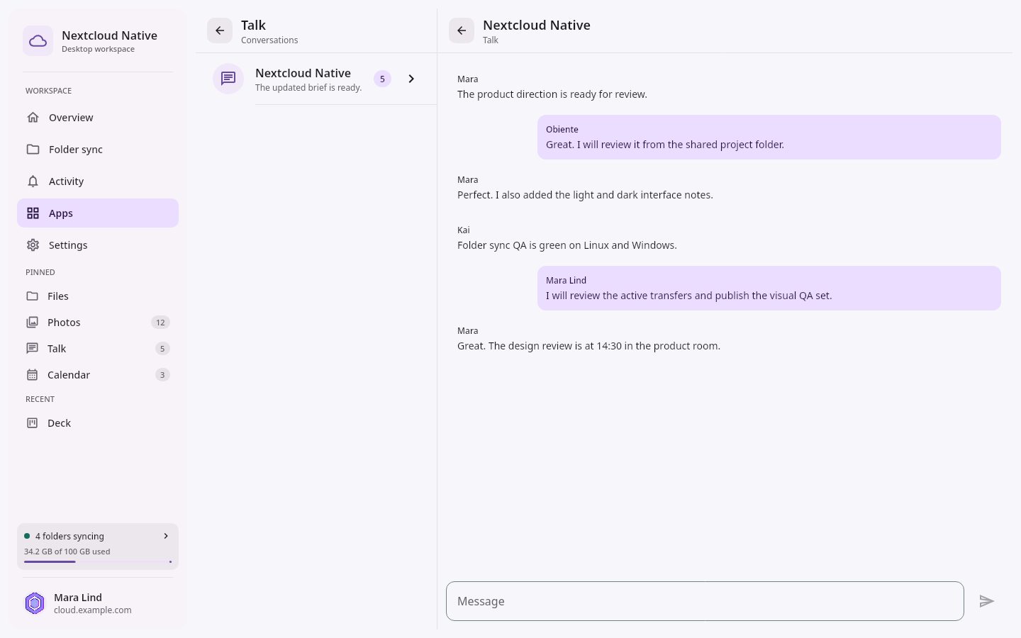 Homepage Conversation workspace: Active conversation