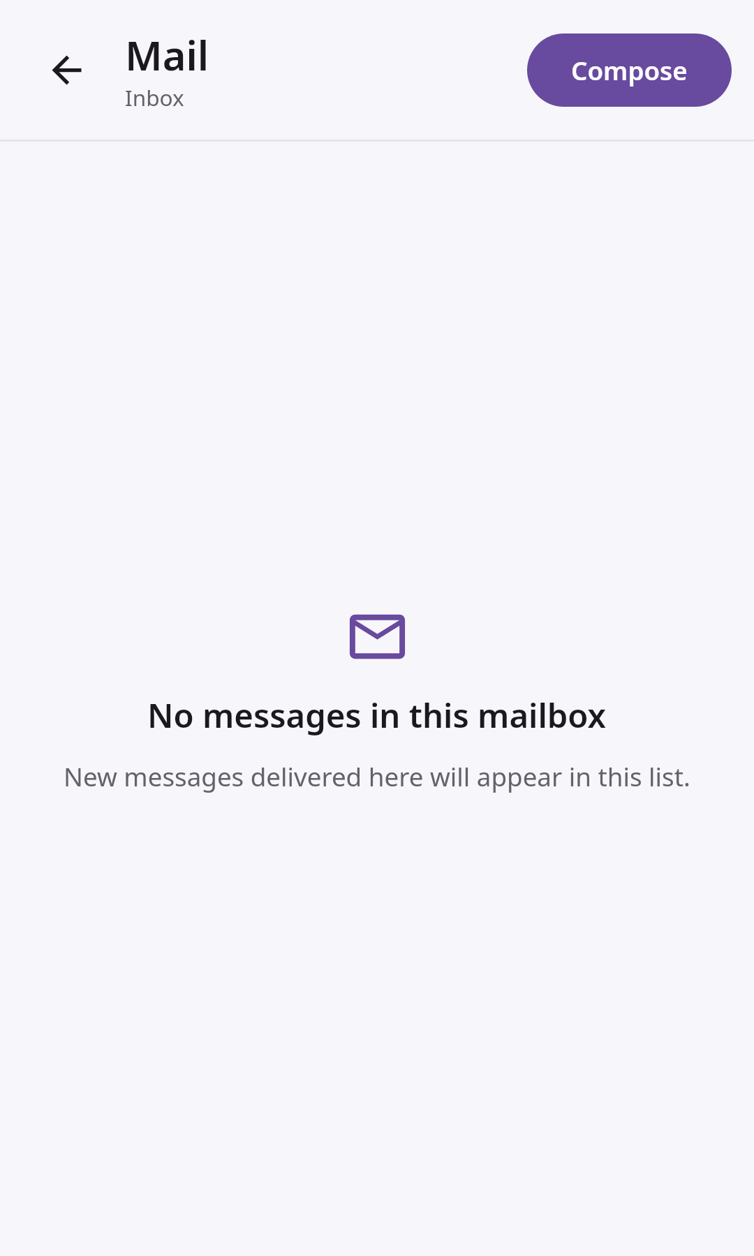 Mail Adaptive mailbox workspace: Empty inbox
