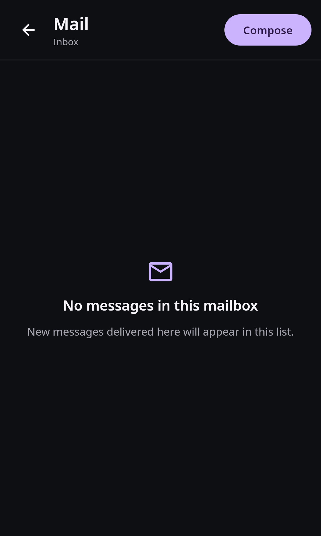 Mail Adaptive mailbox workspace: Empty inbox