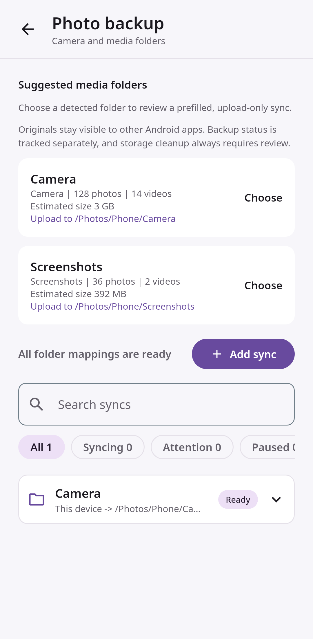 Media backup Folder discovery: Ready with pending uploads