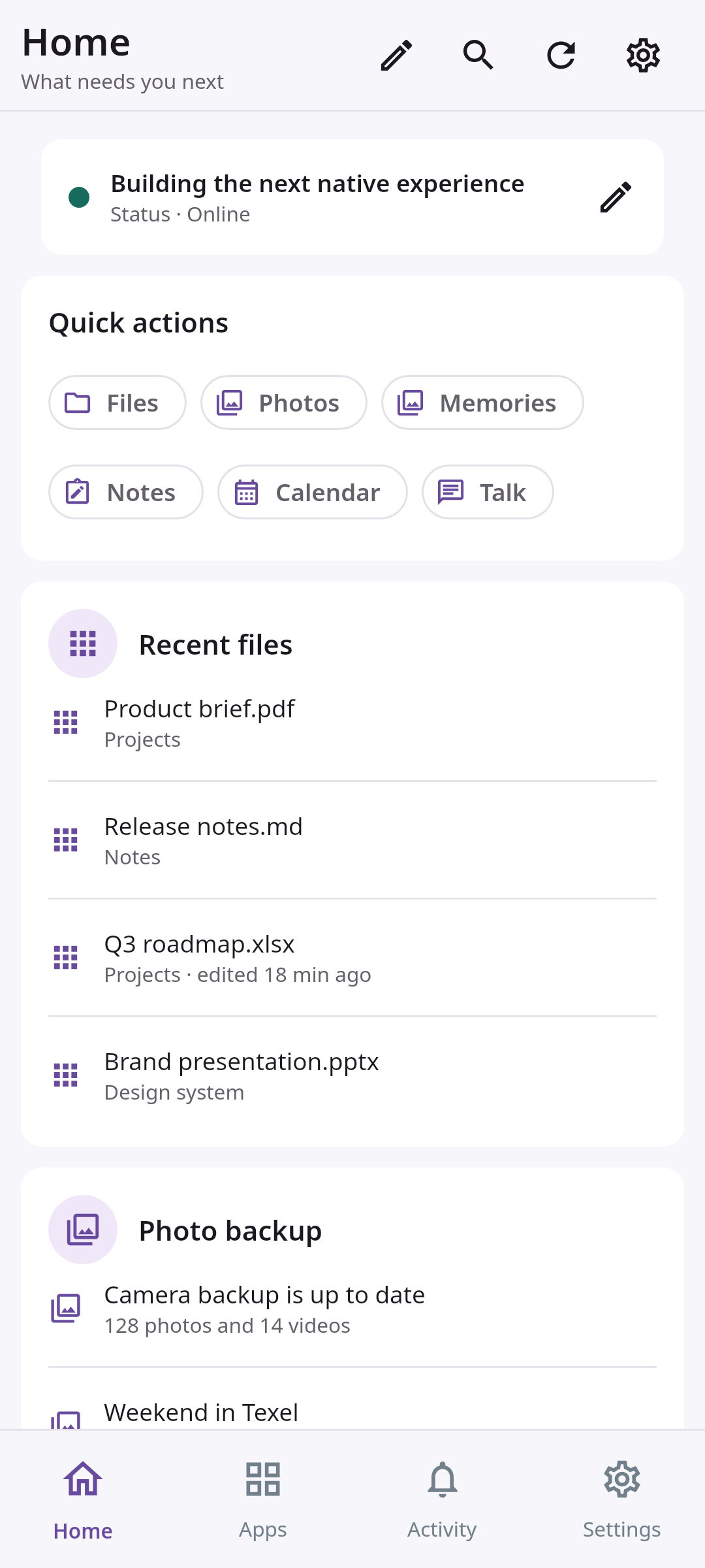 Workspace Home dashboard: Ready