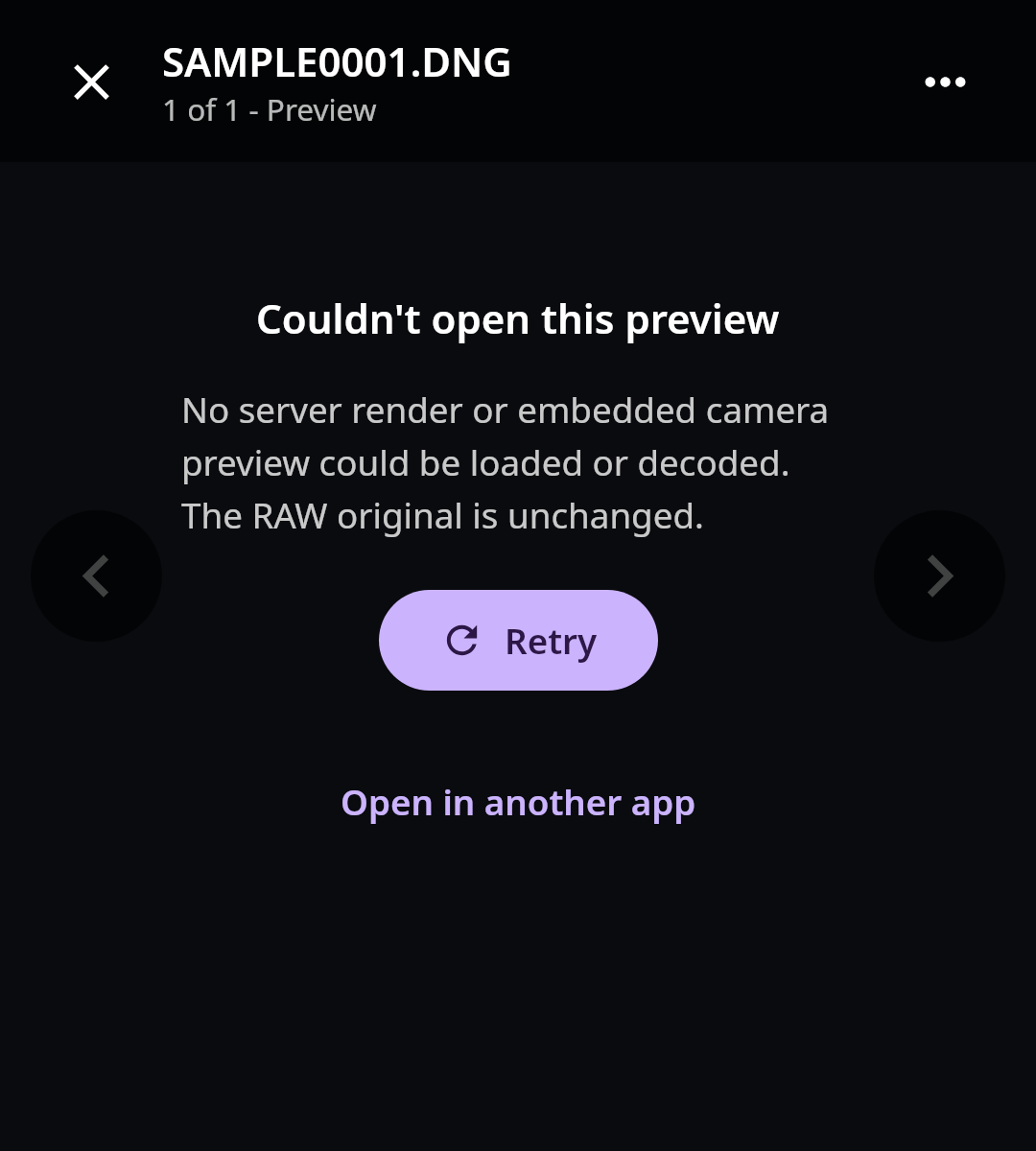 Photos RAW preview: No usable preview